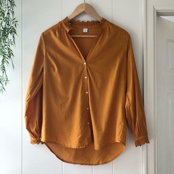 Old Navy Lace Trim Split Neck Shirt Blouse - Picture 2 of 8